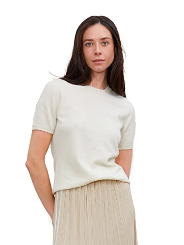 State Cashmere Short Sleeve Crewneck Sweater - Pullover Tee for Women Made with 100% Pure Cashmere Sourced from Inner Mongolia Goats - Soft, Lightweight & Versatile - (Undyed White, Medium)