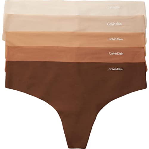 Calvin Klein Women's Invisibles Seamless Thong Panties, 5 Pack, Beechwood/Cedar/Sandalwood/Spruce/Umber, X-Small