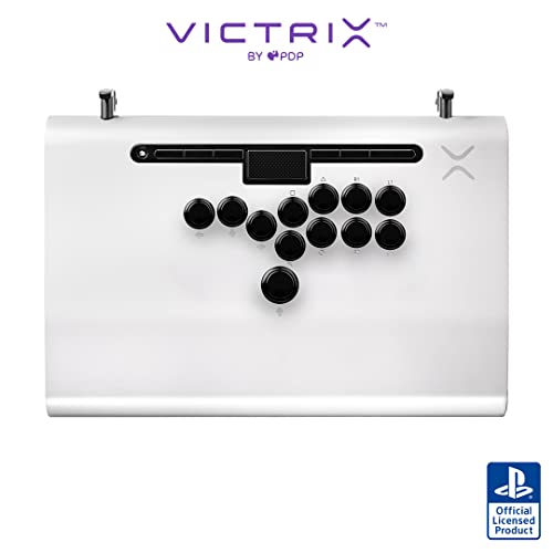 PDP Victrix Pro FS-12 Playstation Fight Stick for PS5, PS4, PC, Tournament Grade 12-Button Sanwa Denshi, Durable Aluminum, Detachable Joystick, Lockable Control Bar for Fighting Games (White)