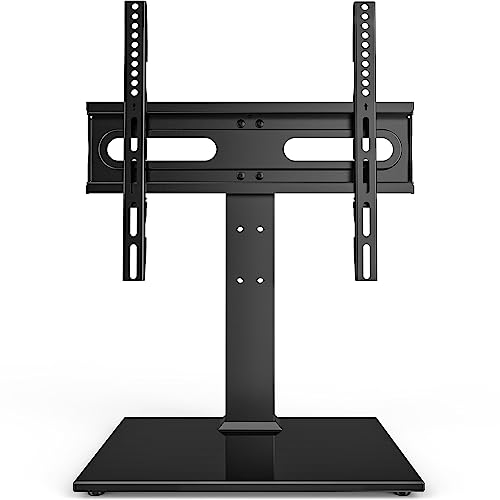 Universal TV Stand - Table Top TV Stand for 27-60 inch LCD LED TVs - 9 Level Height Adjustable TV Base Stand with Tempered Glass Base & Wire Management, VESA 400x400mm