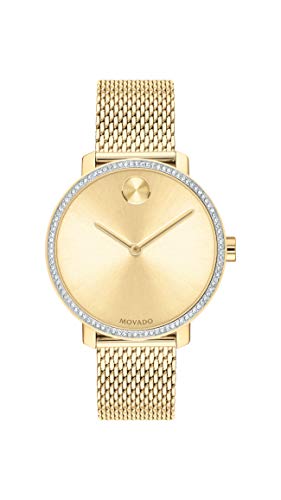 Movado Bold Shimmer Women's Swiss Quartz Stainless Steel and Mesh Bracelet Casual Watch, Color: Yellow (Model: 3600656)