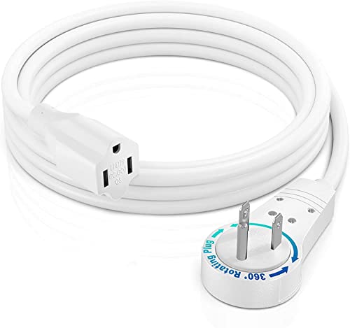 Maximm Extension Cord 6 Foot White Flat Plug, 360° Rotating Short Power Cord Single Outlet, Indoor 16 Gauge 3 Prong Grounded Wire UL Certified (6Ft White)