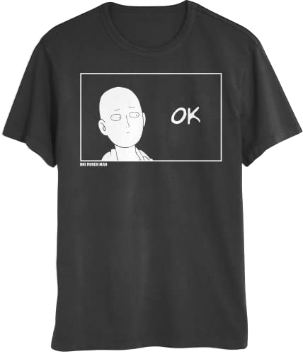 One Punch Man Saitama OK Mens and Womens Short Sleeve T-Shirt (Medium, Black)
