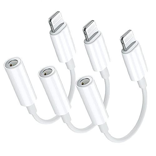 Aprolink Apple MFi Certified 3 Pack Lightning to 3.5 mm Headphone Jack Adapter, iPhone Audio Dongle Cable Earphones Headphones Converter Compatible with iPhone 14 13 12 Pro 11 Pro X XR XS XS Max 8 7