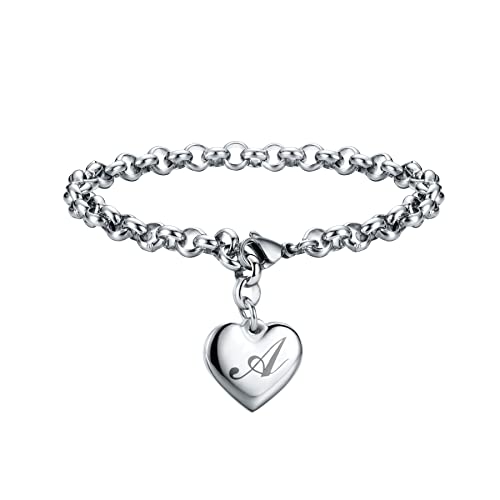 SANNYRA Charm A Bracelet Gifts | Heart Initial Charms Bracelets for Women Trendy | 26 Letters Stainless Steel Bracelet Gifts Ideas for Teen Girls
