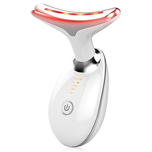 Red Light Therapy for Face, 7 Color LED Face Skin Rejuvenation for Face & Neck Beauty Device, Deplux Neck Tightening Device, Glossy White