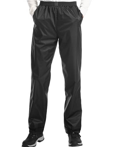 iCreek Men's Rain Pants Waterproof Over Pants Windproof Lightweight Hiking Pants Work Rain Outdoor for Golf, Fishing Golf, Black, Large/30 Inseam