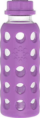 Lifefactory 9-Ounce BPA-Free Glass Water Bottle with Flat Cap and Silicone Sleeve, Grape