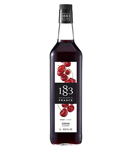 1883 Cherry Syrup - Flavored Syrup for Hot & Iced Beverages - Gluten-Free, Vegan, Non-GMO, Kosher, Preservative-Free, Made in France | Glass Bottle 1 Liter (33.8 Fl Oz)