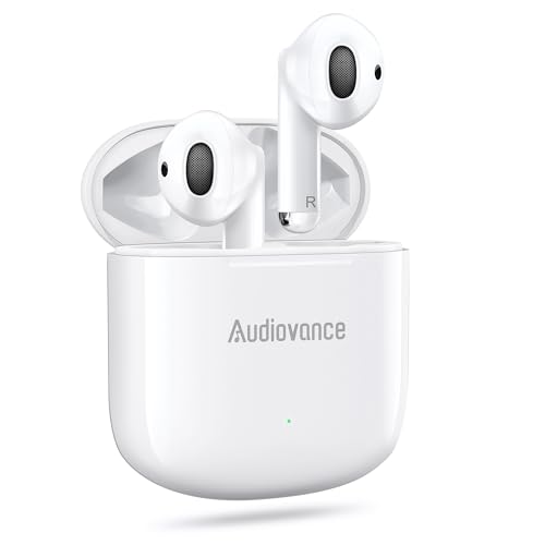 Audiovance Nature 301 Wireless Earbuds Bluetooth Headphones for iPhone & Android, Premium Sound, Clear Calls, Comfort Fit, Wireless Charging, Ear Buds Perfect for Work & Daily (White)