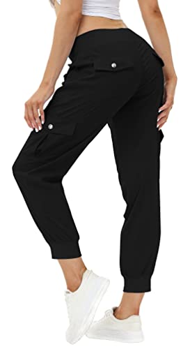 MoFiz Womens Lightweight Hiking Pants with Pockets Quick Dry Athletic Outdoor Summer Travel Casual Sweatpants Cargo Pant for Women Black M