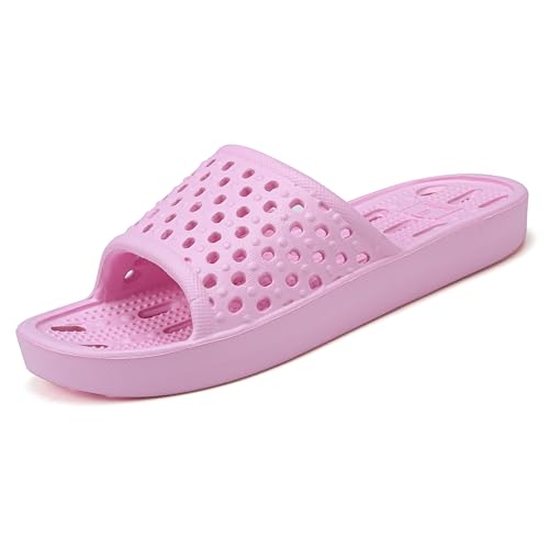 clootess Women Shower Shoes Bath Slipper Slides Sandal Bathroom Pool Indoor Home Soft Non-Slip Quick Drying EVA Holes Pink 40.41