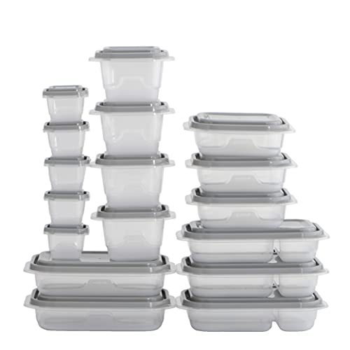 GoodCook EveryWare 34-Piece BPA-Free Plastic Food Storage Containers with Lids (Set of 17), Clear/Grey