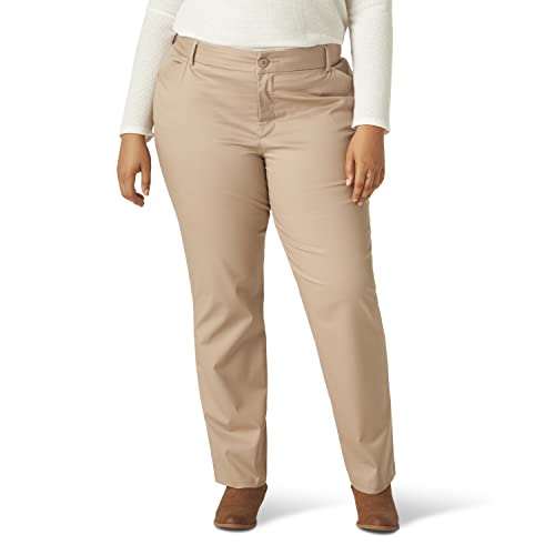 Lee Women's Plus Size Wrinkle Free Relaxed Fit Straight Leg Pant, Flax, 20W Medium