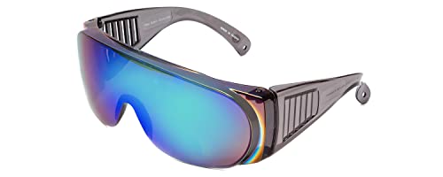 Calabria 1003 Fit Over Safety Glasses Fitover Prescription Eyewear Green Mirror Men Women Wraparound Tinted Anti Fog Scratch