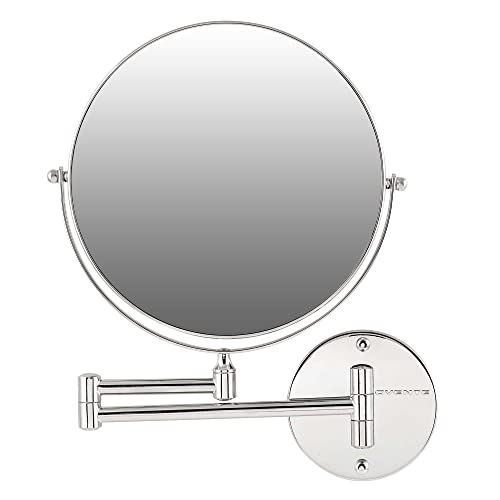 OVENTE 9' Wall Mount Makeup Mirror, 1X & 10X Magnifier, Adjustable Spinning Double Sided Round Reflection, Extend, Retractable & Folding Arm, Bathroom & Vanity Décor, Polished Chrome MNLFW90CH1X10X