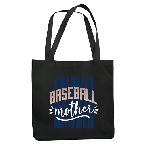 Gift for Sports Fans Mother Lettering on Blue Background Ball Design Navy Black Multicolor Canvas Tote Bag