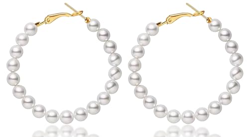 Pearl Hoop Earrings for Women Fashion Dangle Hypoallergenic Layer Earrings Drop Dangle Earrings Gifts for Women (Pearl hoop)
