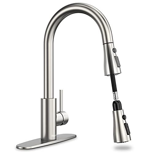 Kitchen Faucet with Pull Down Sprayer, Kitchen Faucets, High Arc Single Handle Kitchen Sink Faucet with Water Lines, Brushed Nickel Kitchen Faucet with Sprayer, RV Kitchen Sink Faucets