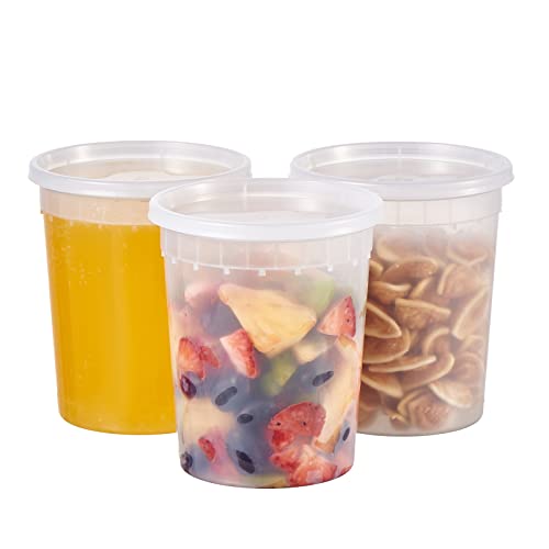 [24 Sets - 32 oz.] Plastic Deli Food Storage Soup Togo Containers With Airtight Lids Clear Disposable Takeout Quart Container Freezer Safe | Meal Prep | Stackable | Leakproof | BPA Free | Microwavable