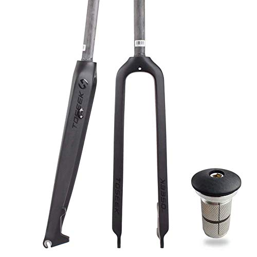 【US Stock】 1-1/8' 26/27.5/29' 3K T800 Full Carbon Fiber Rigid Disc Brake MTB Fork, 28.6mm Threadless Straight Tube Superlight Mountain Bike Front Forks Expander Top Cap