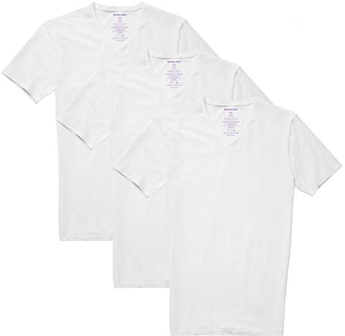 Tommy John Men's Cool Cotton 2.0 High V Neck Shirt - 3 Pack - Stay Tuck Design - Soft Comfortable Undershirt Tee (White, X-Large)