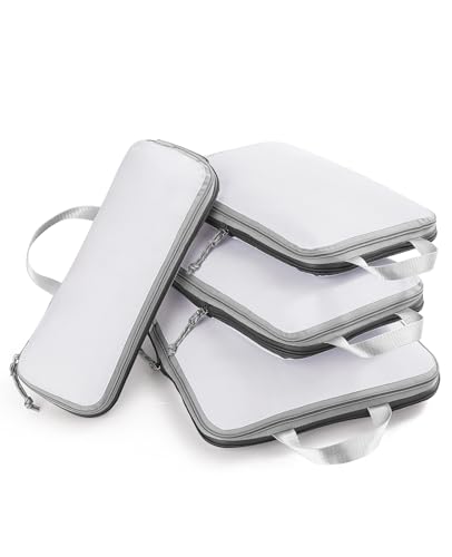 OlarHike 4 Set Compression Packing Cubes for Suitcases,Travel Essentials, Lightweight Luggage Travel Organizer Bags, Expandable Travel Cubes for Carry-on Suitcases (White)