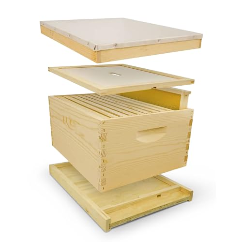 Mann Lake Unassembled Complete Bee Hive Box with Foundation, Langstroth 10 Frame 9 5/8' Hive Body, All Beekeeping Levels, Assembly Required