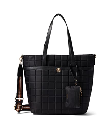 Anne Klein Quilted Nylon Tote, Black/Black/Black-Cognac-White