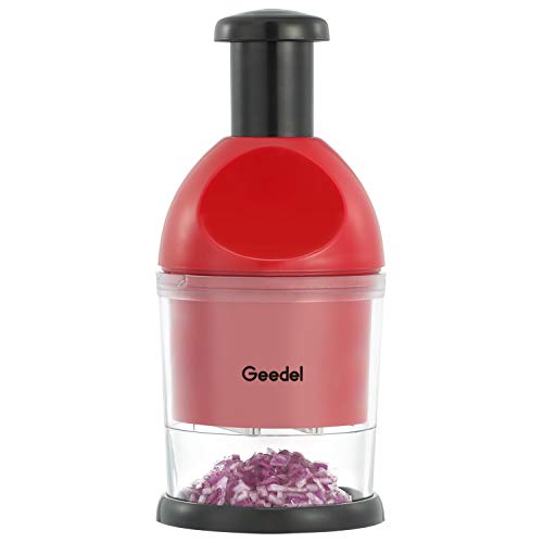Geedel Food Chopper, Easy to Clean Manual Hand Vegetable Chopper Dicer, Dishwasher Safe Slap Onion Chopper for Veggies Onions Garlic Nuts Salads Red