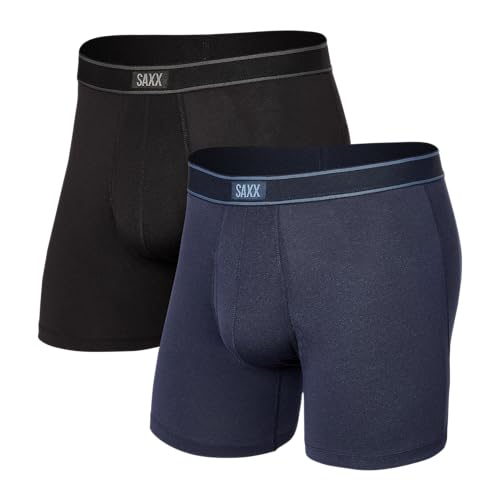 SAXX Underwear Co. Men's Boxer Briefs - Daytripper Boxer Briefs With Built-In Ballpark Pouch Support - Pack Of 2, Black/City Blue Heather, X-Large