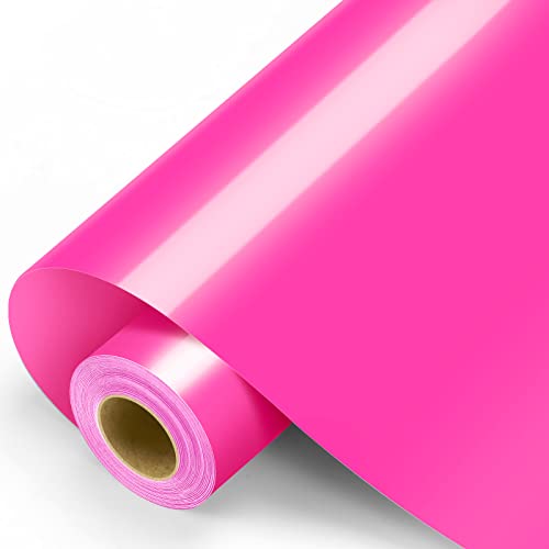 Permanent Vinyl - 12' x 11FT Neon Pink Vinyl with PET Backing Easy to Weed, Adhesive Vinyl Roll for All Cutting Machine, Permanent Outdoor Vinyl for Home Decor, Car Decal, Scrapbooking, Glossy