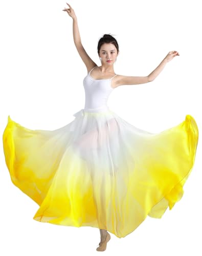 Z&X Modern Ballet Lyrical Dance Skirt Gradient Color Sheer Long Flowy Skirts for Ballerinas Photography Performance Yellow White