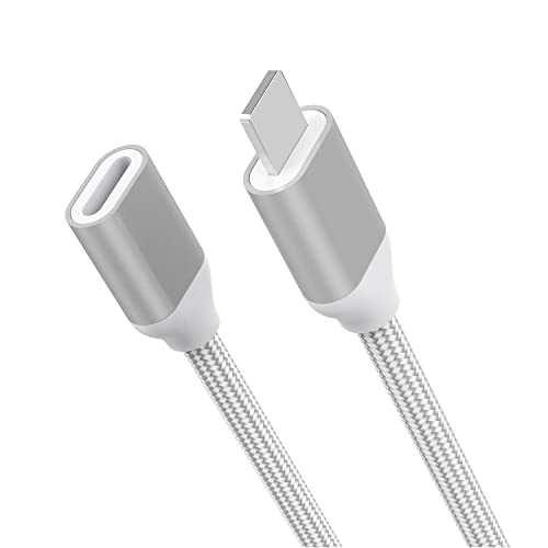 i-OS Braided Extension Cable Connector. 1PCS i-OS Extender Cord Adapter Compatbile with Most Phone Cases Made of Silver Aluminum & White Braided. (6.6Ft / 2M)