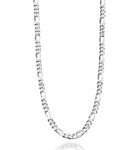 Miabella 925 Sterling Silver Italian 5mm Diamond-Cut Figaro Link Chain Necklace for Women Men, Made in Italy (22 Inches)