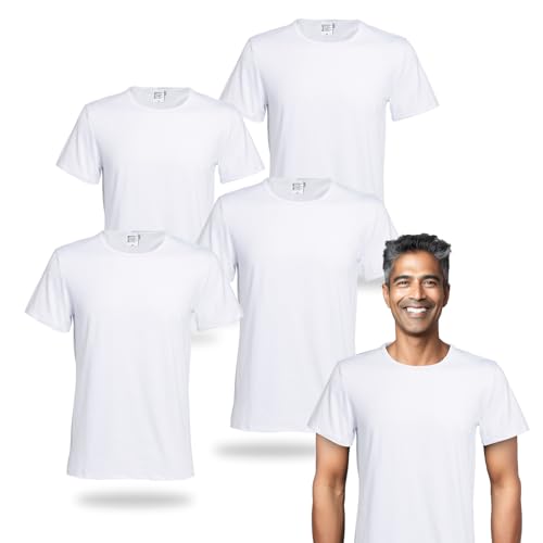 METFUIN 4 Pack Sublimation Shirts White Polyester Tshirts for Sublimation Heat Press Unisex Sublimation Shirt Bulk Gift DIY (US, Medium, White)