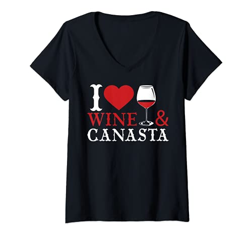 Womens Funny I Love Wine Canasta Card Game Lover Gift Cute Women V-Neck T-Shirt