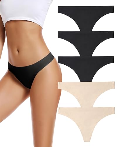 voenxe Seamless Women Underwear Thongs Tanga,No Show Ladies Thong,No Line Breathable Comfortable Panties for Women 5-Pack