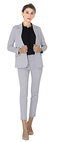 Marycrafts Women's Business Blazer Pant Suit Set for Work (14, Silver)