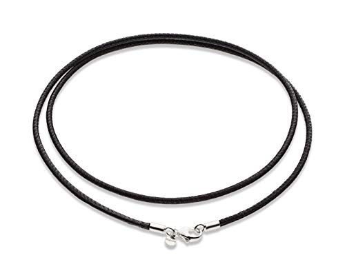Miabella Genuine 2mm Black or Brown Italian Leather Cord Chain Necklace for Men Women with 925 Sterling Silver Clasp Made in Italy (Black, 18)
