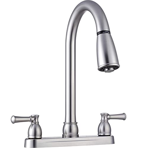Dura Faucet (DF-PK350L-SN Non-Metallic Dual Lever Pull-Down RV Kitchen Faucet - Replacement Faucet for Motorhomes, 5th Wheel, Trailer, Camper (Brushed Satin Nickel)