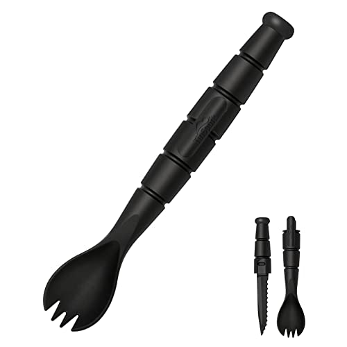 Tactical Spork, Tactical Spork Spoon Combo, 3 in 1 Tactical Camping Utensils, Camping Gear & Backpacking Gear, 1 Pack, Black