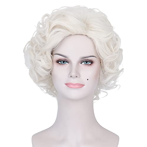 M MISS U HAIR Women's Short Curly Platinum Blonde Costume Wig Old Lady Wig Synthetic Everyday Party Wig 70’s Look