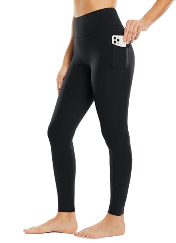 BALEAF Leggings for Women Tummy Control Compression Workout Athletic Running High Waisted Yoga Pants with Pockets 27'' Black L