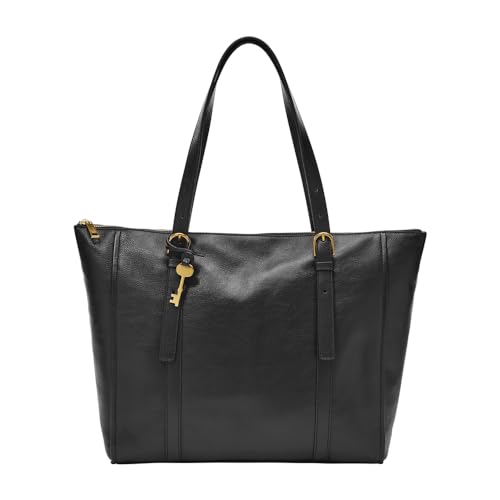 Fossil Women's Carlie Leather Tote Bag Purse Handbag, Black (Model: ZB1773001)