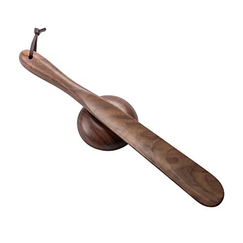 muso wood Shoe Horn 15' Long Handle for Seniors, Wooden Shoehorn for Men Women Kids Elderly Pregnancy - Hang Easily (Walnut)