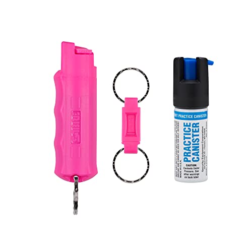 SABRE Defense Spray, 3-in-1 Formula Contains Max Strength Pepper Spray, CS Military Tear Gas & UV Marking Dye, Quick Release Key Ring for Easy Carry, Finger Grip for More Accurate Aim, 25 Bursts