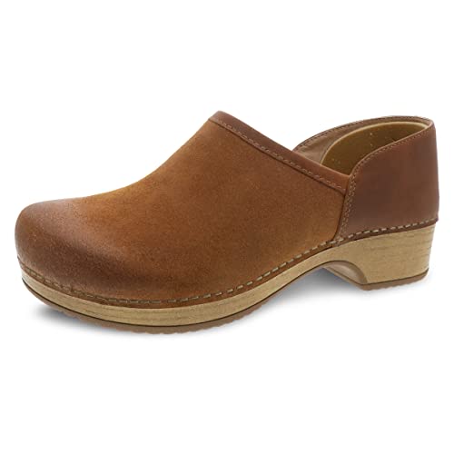 Dansko Brenna Tan Slip On Clogs for Women – Memory Foam and Arch Support for All -Day Comfort and Support – Lightweight EVA Oustole for Long-Lasting Wear Tan Burnished Suede 6.5-7 M US