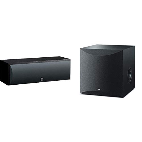 Yamaha NS-C210BL Center Channel Speaker, Black with Yamaha 10' 100W Powered Subwoofer - Black (NS-SW100BL)
