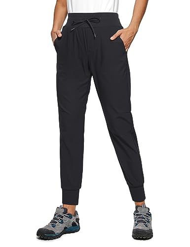 CRZ YOGA Athletic High Waisted Joggers for Women 27.5' - Lightweight Workout Travel Casual Outdoor Hiking Pants with Pockets Black Large